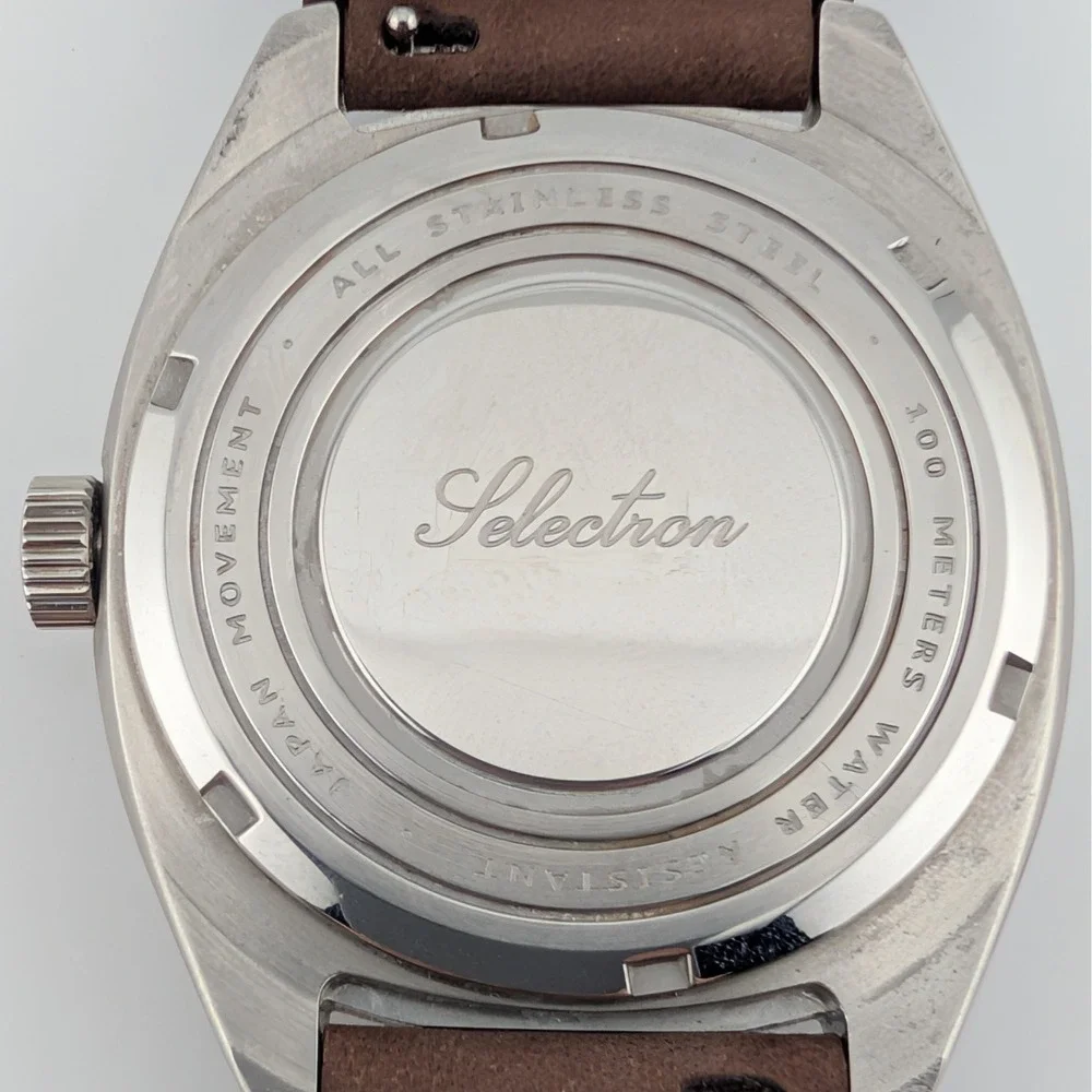 Selectron Cubic SCUB-10 Day Date Watch Taupe Sunburst 10 ATM Leather Strap Lume‎